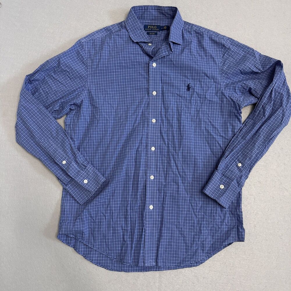 Polo Ralph Lauren Blue Plaid Button Down Dress Shirt Men’s Size M